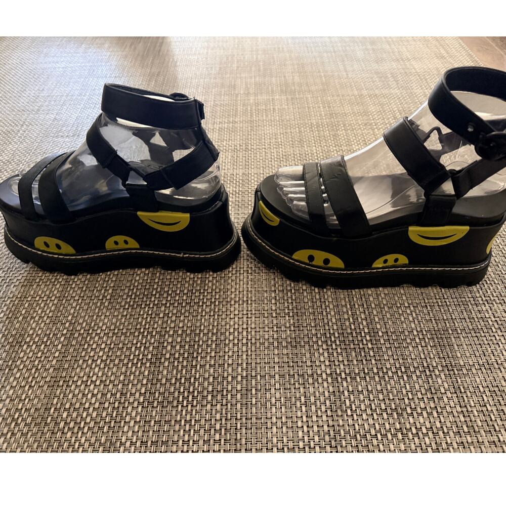 DOLLS KILL LAMODA Black Keep Smiling Smiley Platform Sandals Whimsigoth Rave 6 - Picture 3 of 7